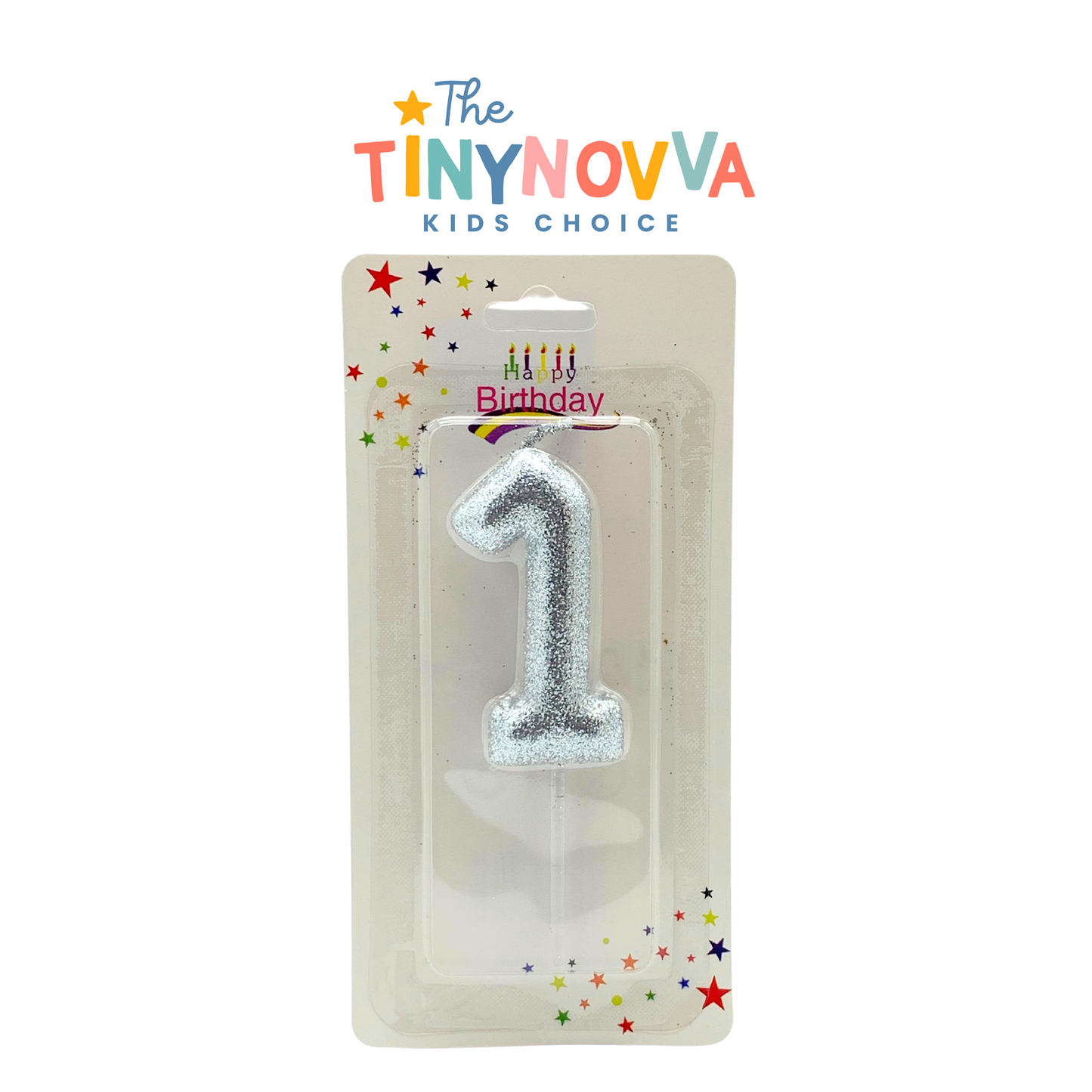 Glittered Number Candle in Silver